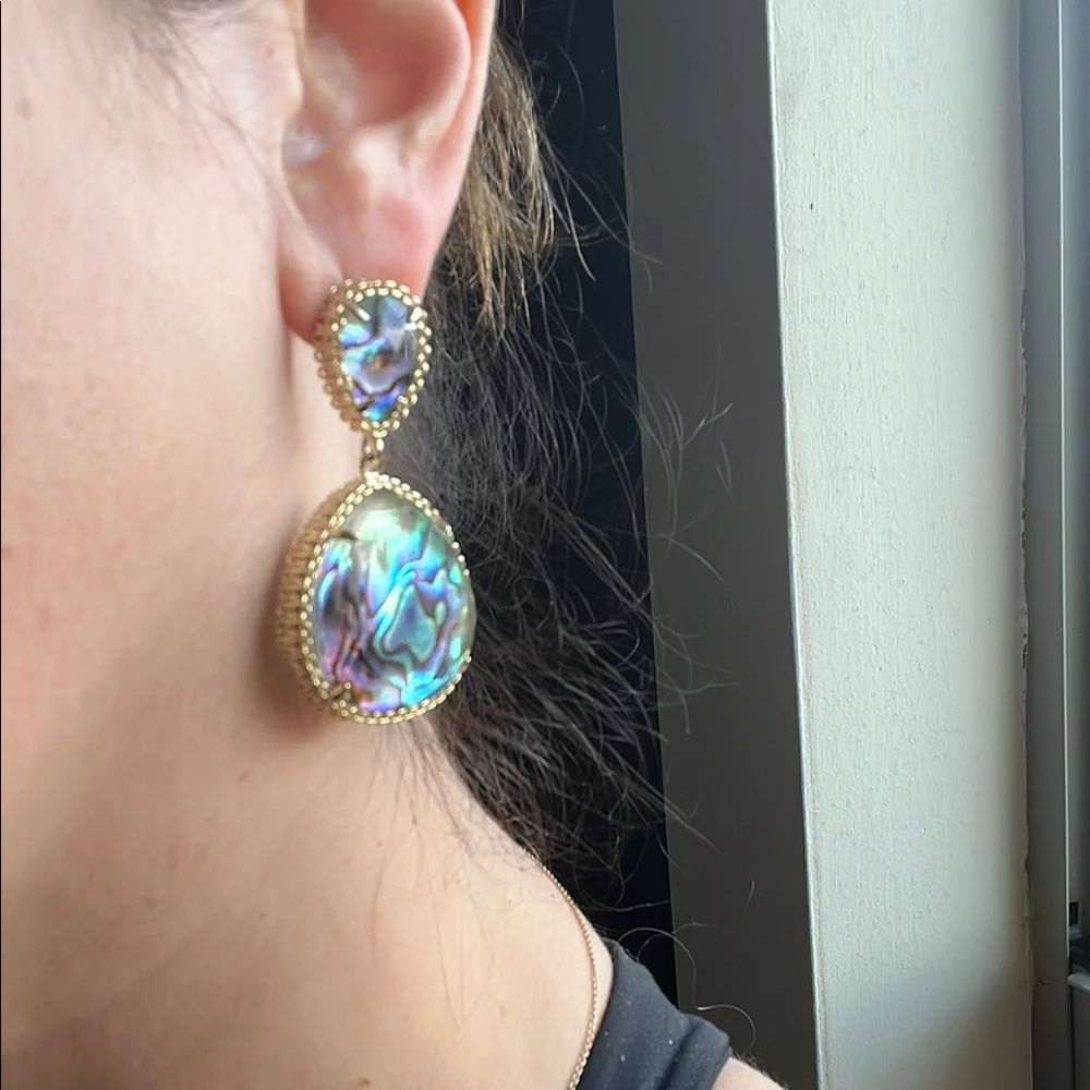 Kendra Scott Blue and Green Earrings with Iridescent Shells - Picture 2 of 2